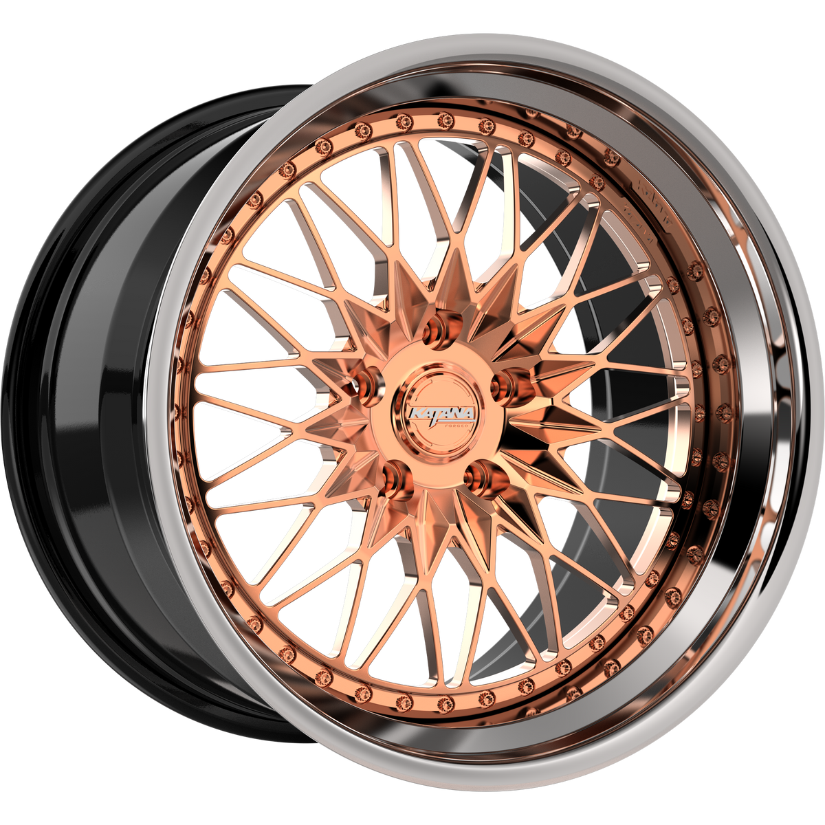 Katana Concept Series CR02 forged 3-piece wheel, rose gold with chrome lip