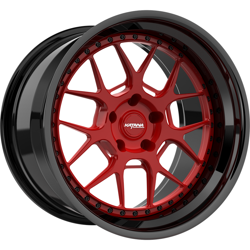 Katana Concept Series CR05 forged 3-piece wheel, red with black